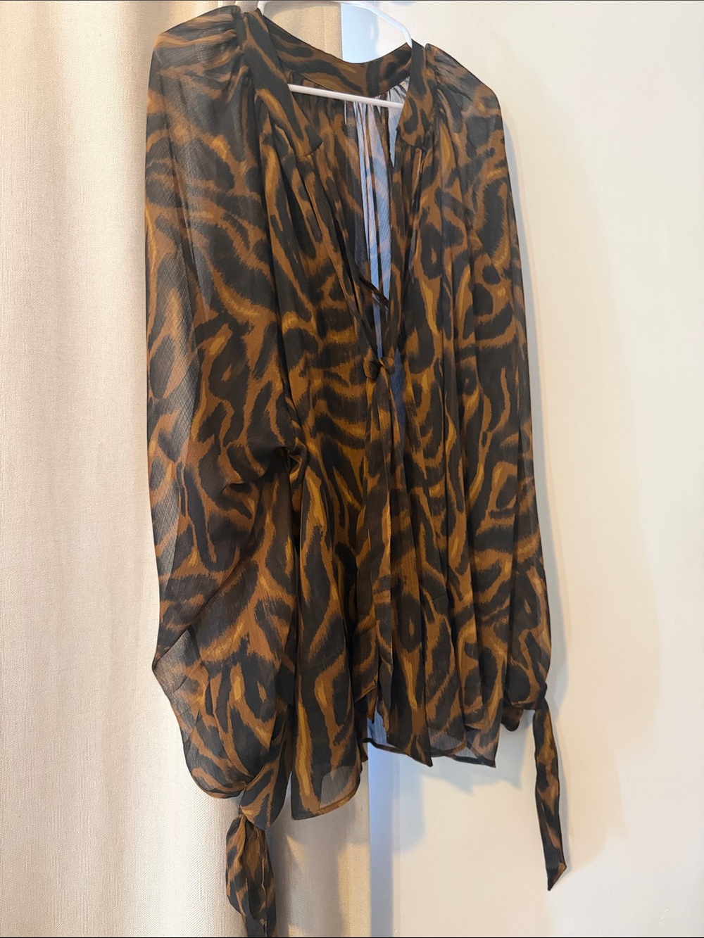 H&M Brown and Black Sheer Animal-Print Blouse